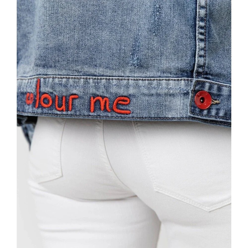 Desigual Women's Chaq Yes Embroidered Jean Jacket Blue Size M 100% cotton - Picture 7 of 16